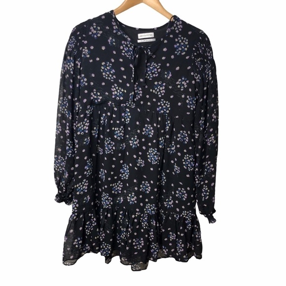Urban Outfitters Dresses & Skirts - Urban Outfitters Floral Print Ruffled Dress Long Sleeve Black Size Medium